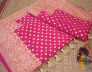 Rani Pink Banarasi Pure Khaddi Georgete Konia Saree
