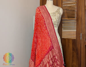 Red Orange Banarasi Georgette Rai Bandhej Dupatta
