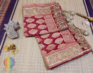 Red Pink Banarasi Georgette Bandhani Gota Patti Saree
