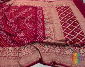 Red Pure Banarasi Georgette Meenakari Bandhani Saree