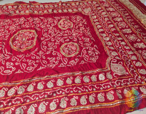 Red Gaji Silk Bandhej Gota Handwork Dupatta