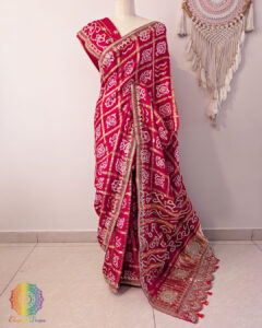 Red Bandhej Gharchola Gota Patti Saree