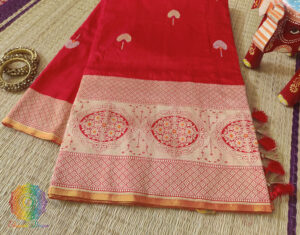 Red Banarasi Handloom Katan Silk Meenakari Saree