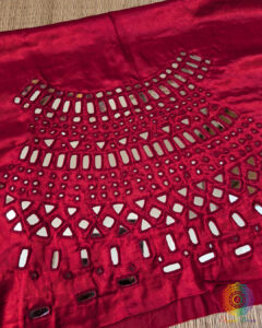 Red Mashru Silk Kutch Mirror Work Blouse