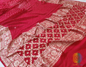 Red Pure Khaddi Georgette Bareek Bandhej Dupatta