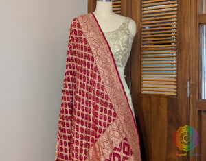 Deep Red Banarasi Bandhani Georgette Dupatta