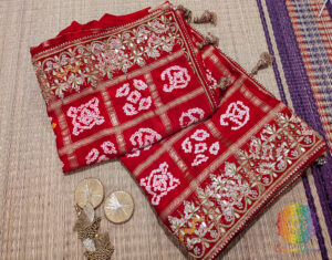 Red Pure Gaji Silk Bandhani Gota Patti Saree