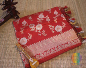 Red Banarasi Handloom Pure Katan Silk Jungla Dupatta