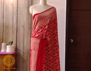 Red Banarasi Bandhani Meenakari Khaddi Georgette Saree
