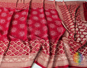 Red Banarasi Pure Khaddi Georgette Bandhani Saree