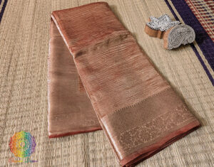Rust Pure Banarasi Crushed Tissue Silk Saree
