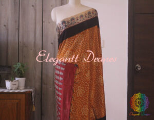 Rust Pure Gaji Silk Bandhani Ajrakh Saree