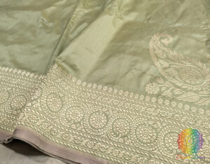 Sage Green Banarasi Handloom Katan Silk Konia Saree