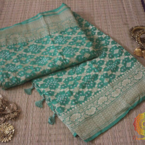 Sea Green Pure Banarasi Khaddi Georgette Bandhani Saree