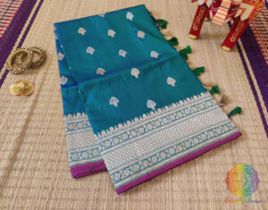Turquoise Banarasi Handloom Pure Katan Silk Konia Saree