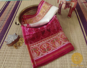 White Pink Pure Mulberry Silk Rajkot Patola Saree
