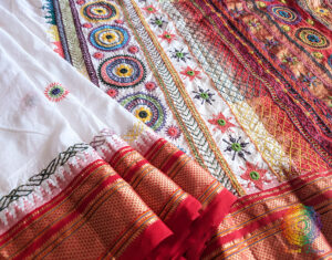 White Red Pure Ilkal Silk Lambani Handwork Saree