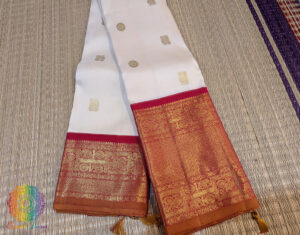 White Red Pure Kanjivaram Silk Saree