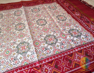 White Red Pure Mulberry Silk Patola Dupatta