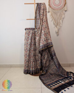 White Chanderi Ajrakh Saree