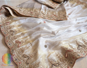 Off White Soft Silk Gota Patti Handwork Saree