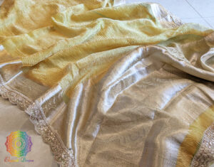 Yellow Pure Banarasi Crushed Tissue Silk Saree