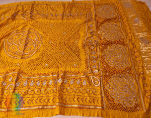 Yellow Gaji Silk Bandhani Gota Handwork Dupatta