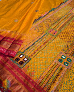 Marigold Yellow Lambani Handwork Pure Ilkal Silk Saree