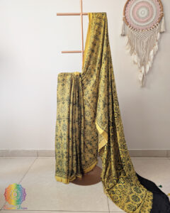 Yellow Modal Silk Ajrakh Saree