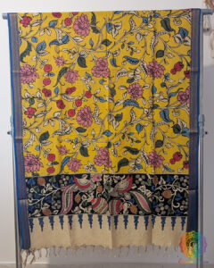 Yellow Pen Kalamkari Bangalore Silk Dupatta