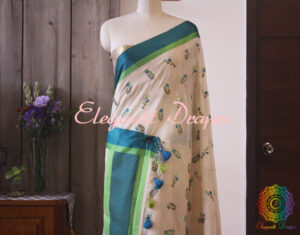 Off White Pure Cotton Floral Embroidery Saree
