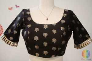 Black Pure Chanderi Silk Lotus Boota Designer Blouse