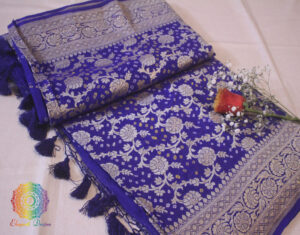 Royal Blue Pure Banarasi Handloom Georgette Bandhani Saree