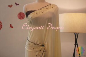 Light Yellow Color Spun Silk Kundan HandWork Saree