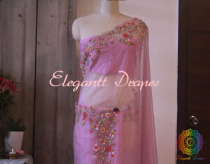 Pink Pure Organza Silk Hand Embroidered Saree