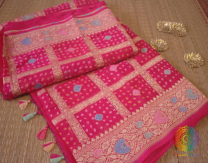 Pink Pure Banarasi Georgette Meenakari Bandhani Saree