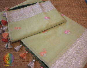 Pistachio Green Banarasi Khaddi Georgete Meenakari Saree
