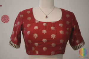 Red Pure Chanderi Silk Lotus Boota Designer Blouse