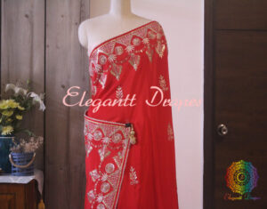 Red Upada Silk Gota Patti Handwork Saree